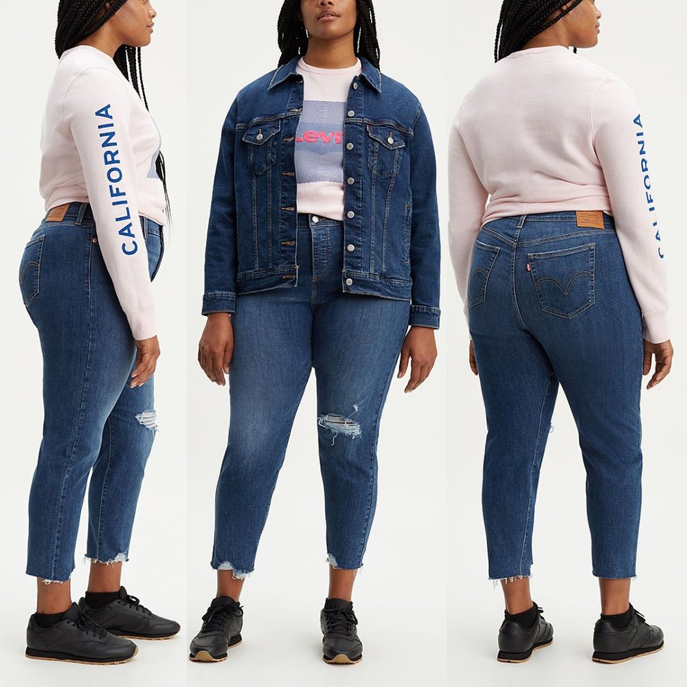 Levi's Women's Premium Wedgie Fit Distressed Raw Hem Skinny Jeans Plus Size